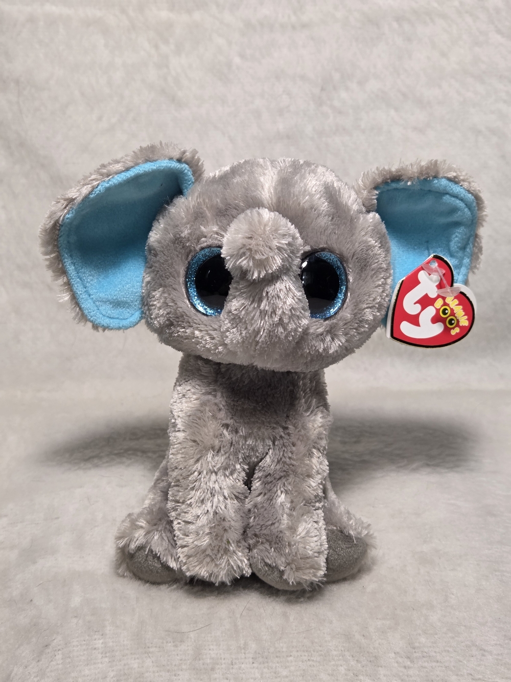 PEANUT Ty Beanie Boos Gray Elephant 6" Plush with Blue Eyes and Ears